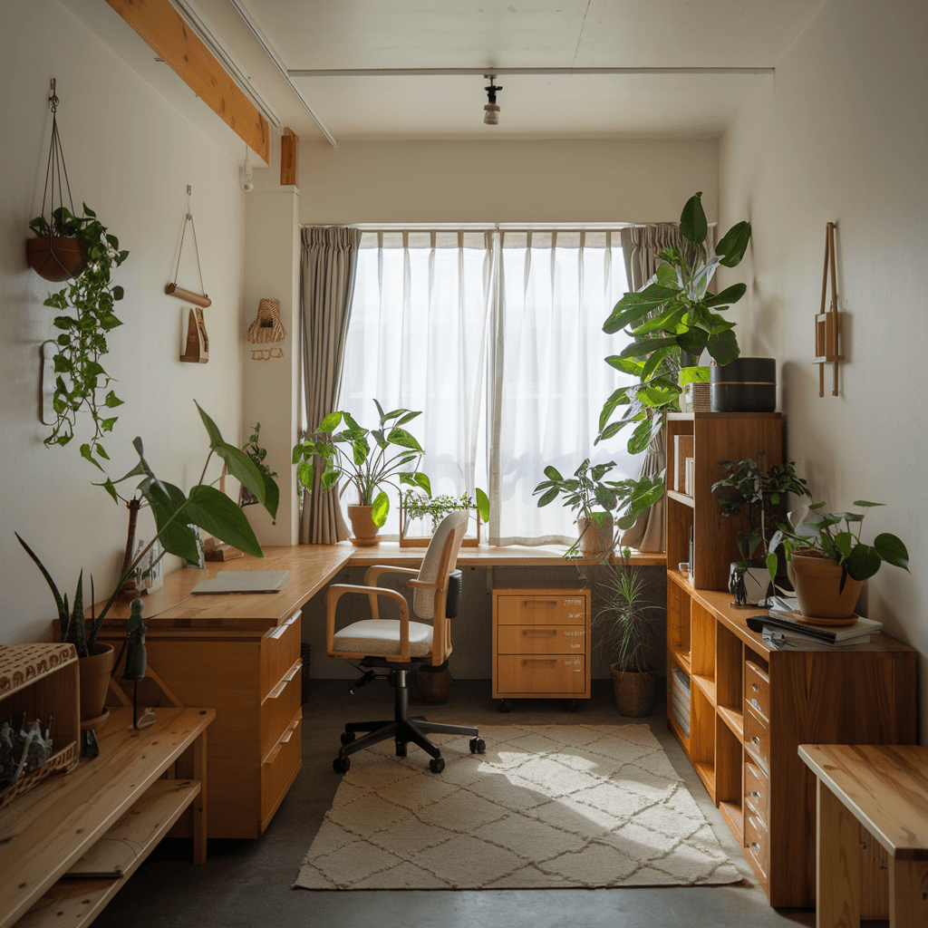 Cozy herbalist office space with natural decor